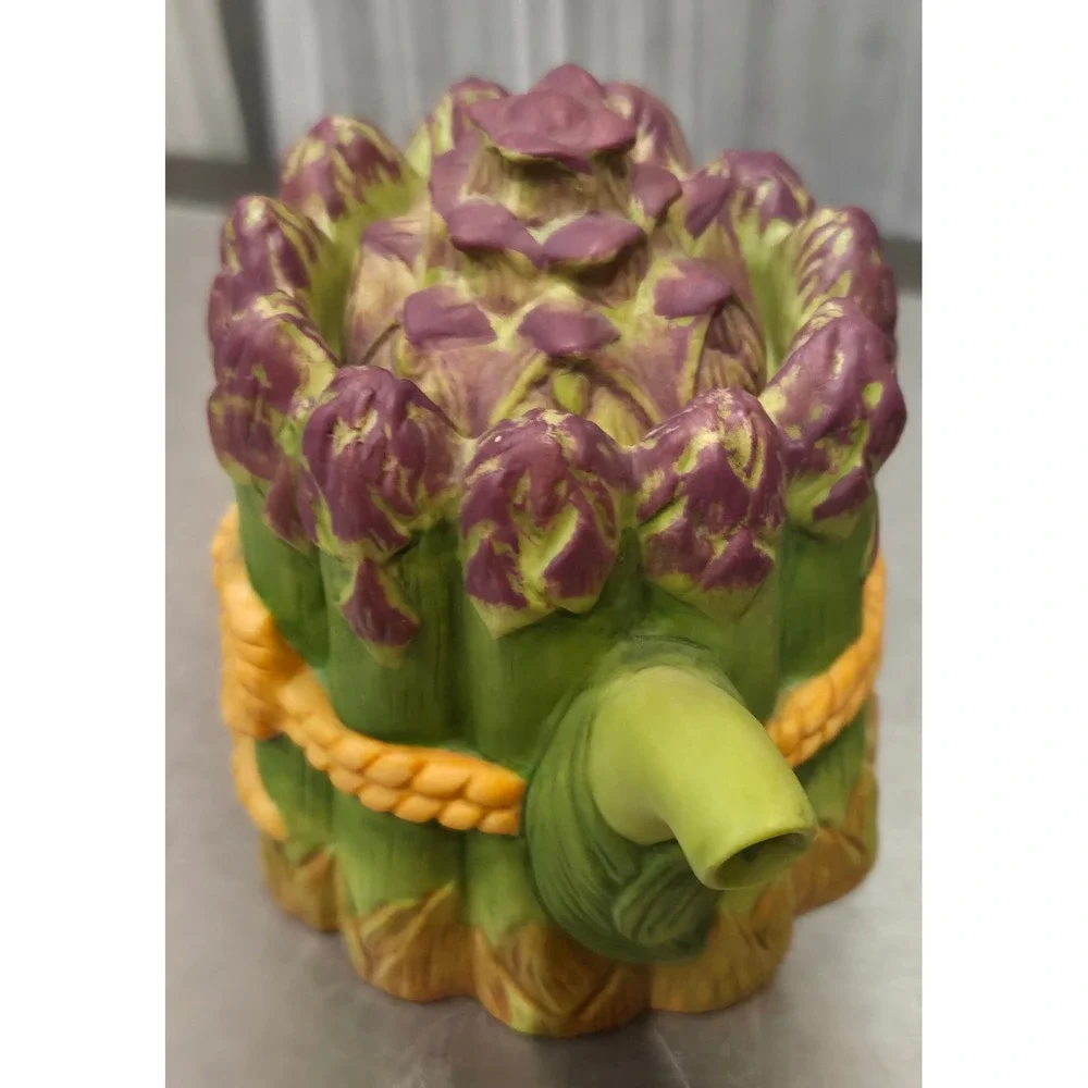 Vintage Avon Asparagus Bundle Ceramic Teapot Green Purple Vegetable Garden Decor